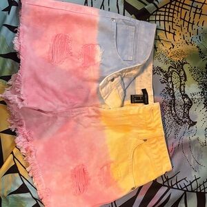 Forever 21 Pink and Yellow Gradient Jean Shorts